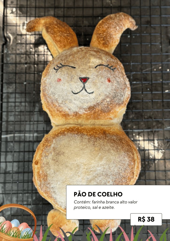 Produtos de Páscoa apresentados em catálogo de padaria artesanal
