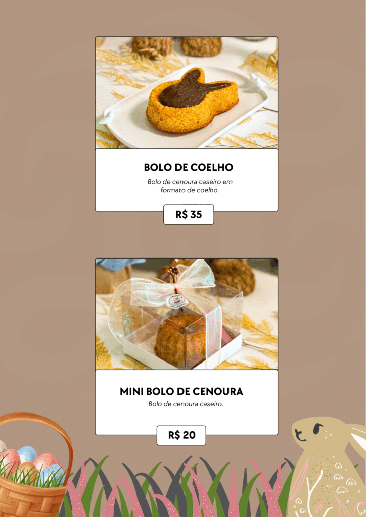 Página de produtos de Páscoa de padaria artesanal