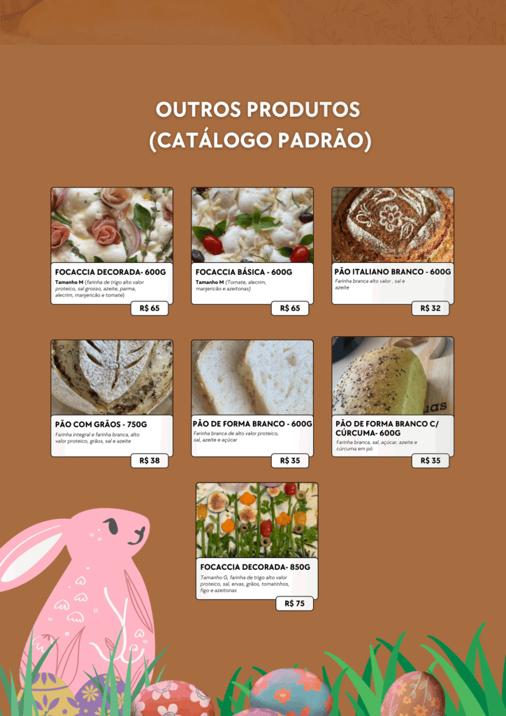Página de produtos de Páscoa de padaria artesanal