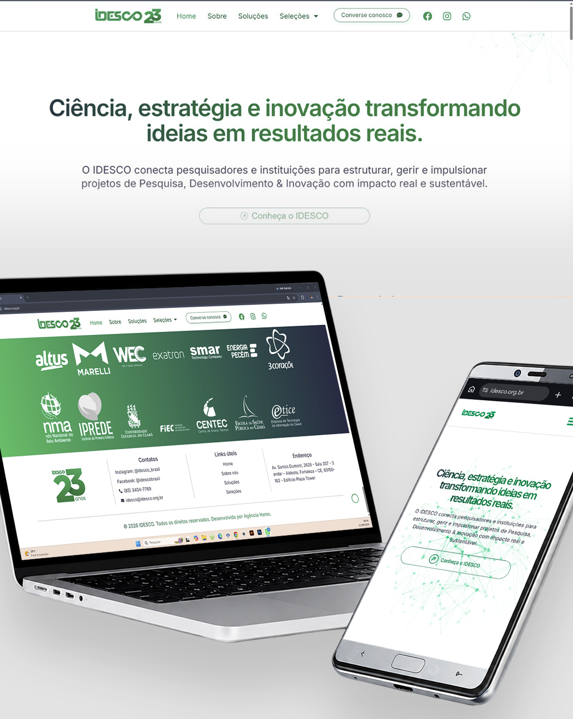 Site institucional para instituição de ciência e tecnologia criado pela Hamo